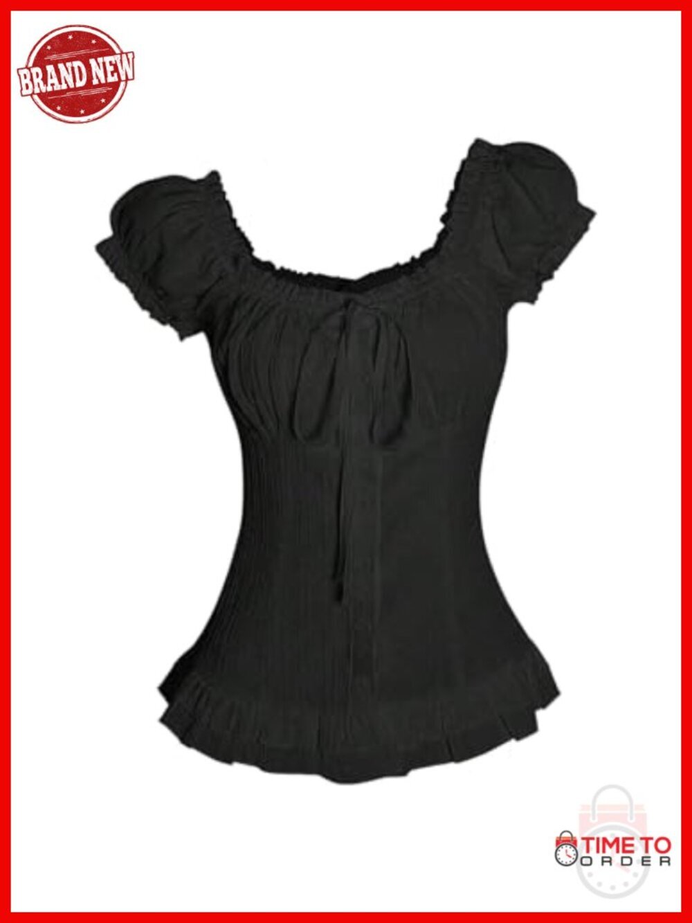 Frill Trim Button Down Tie Front Puff Sleeve Blouse Top